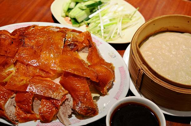 Signature Chinese dish - Traditional Peking Duck served with thin pancakes, cucumber, green onions and sweet sauce